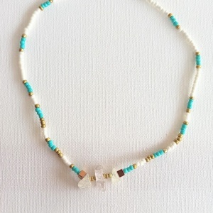 Hematite & Quartz beads | Turquoise |Beaded Necklace| - ημιπολύτιμες πέτρες, χάντρες, σταθερά