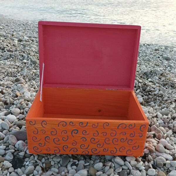 Ξύλινο χειροποίητο "η δασκάλα μου" memory box- Ροζ/Πορτοκαλί/Τυρκουάζ- 30*20*13,5 εκ. - πρακτικό δωρο, αναμνηστικά δώρα, η καλύτερη δασκάλα - 5