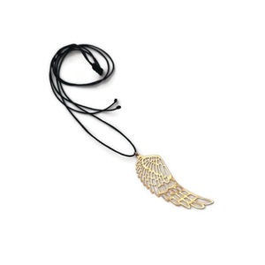 Unisex κολιέ με ατσάλινο επίχρυσο στοιχείο διάτρητο φτερό. Αυξομειούμενο μέγεθος μακραμέ . Διάσταση στοιχείου 63*22mm. Stainless steel feather necklace. - επιχρυσωμένα, φτερό, ατσάλι, boho - 2