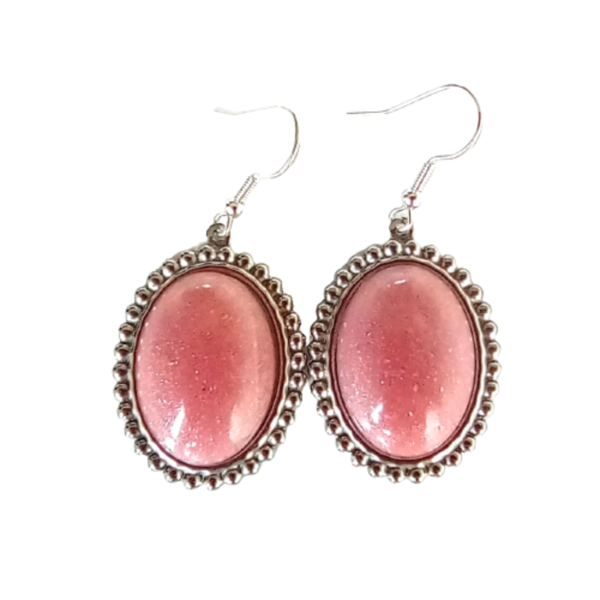 Σκουλαρίκια ροζ περλε οβάλ - ασήμι, κρεμαστά, μεγάλα, δώρα γενεθλίων, δώρα για γυναίκες