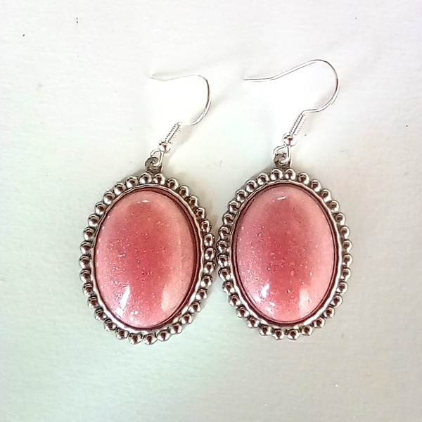 Σκουλαρίκια ροζ περλε οβάλ - ασήμι, κρεμαστά, μεγάλα, δώρα γενεθλίων, δώρα για γυναίκες - 2