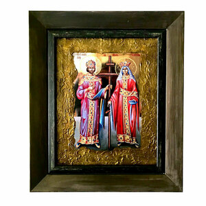 Άγιοι Κωνσταντίνος και Ελένη Εικόνα Με Πλαίσιο 28x33cm - πίνακες & κάδρα, πίνακες ζωγραφικής, εικόνες αγίων