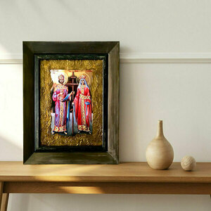 Άγιοι Κωνσταντίνος και Ελένη Εικόνα Με Πλαίσιο 28x33cm - πίνακες & κάδρα, πίνακες ζωγραφικής, εικόνες αγίων - 2