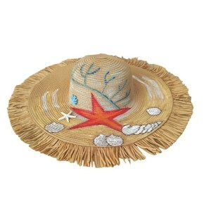 Ψάθινο γυναικείο καπέλο με κρόσσια θάλασσα - ψάθινα