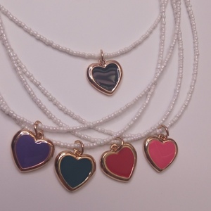 Κοντό κολιέ με καρδιά σε διάφορα χρώματα - γυαλί, επιχρυσωμένα, καρδιά, κοντά, μενταγιόν - 3
