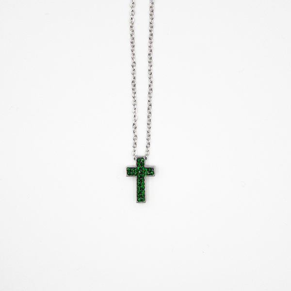 Γυναικείος σταυρός σε πράσινο χρώμα - ασήμι 925, μακριά