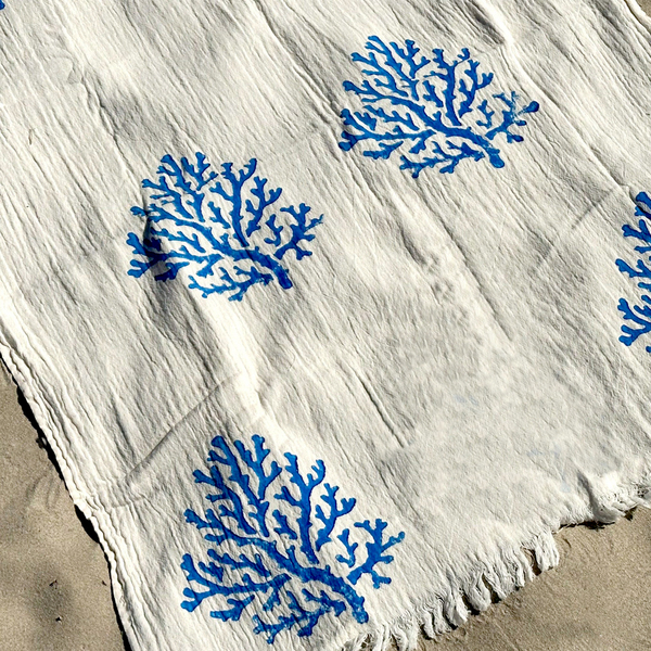 Πετσέτες Θαλάσσης Βαμβακερή Μουσελίνα Εκρού με τύπωμα Κοράλλι 90x190 - 100% βαμβακερό - 2
