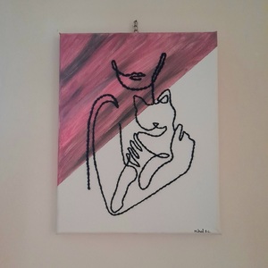 Cat lover, pink - πίνακες & κάδρα, πίνακες ζωγραφικής - 2