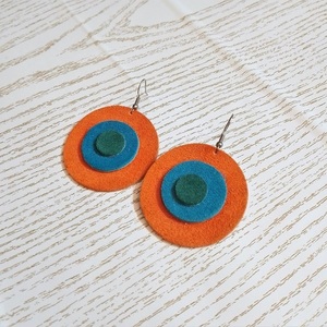Δερμάτινα σκουλαρίκια μάτι, με τρεις κύκλους, 6,5εκ. - δέρμα, boho, κρεμαστά, γάντζος - 4