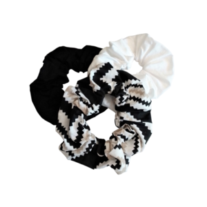 3 τεμάχια scrunchies Νο M βαμβακερά, ριγέ, λευκό και μαύρο. - ύφασμα, σετ δώρου, δώρα για γυναίκες, λαστιχάκια μαλλιών