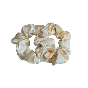 Σετ scrunchies 2 τεμ. σατέν λευκό - ύφασμα, σετ δώρου, λαστιχάκια μαλλιών