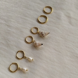 SUMMER COLLECTION|Earrings SET | Σετ ατσάλινα σκουλαρικάκια - μαργαριτάρι, κοχύλι, κρίκοι, μικρά, ατσάλι - 2