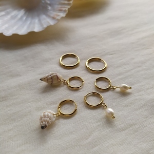 SUMMER COLLECTION|Earrings SET | Σετ ατσάλινα σκουλαρικάκια - μαργαριτάρι, κοχύλι, κρίκοι, μικρά, ατσάλι