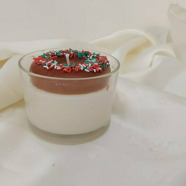 Sweet candles, χειροποίητο κερί σόγιας με σχέδιο ντόνατ - αρωματικά κεριά - 3
