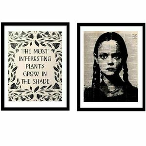 ΣΕΤ 2 κάδρα " The most interesting plants grow in the shade " με ξύλινη κορνίζα σε μαύρο χρώμα (32 χ 22 εκ. ) - πίνακες & κάδρα, κορίτσι, δώρο, διακόσμηση σαλονιού