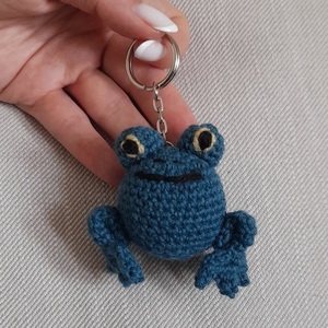 Βατραχάκι amigurumi μπρελόκ πράσινο πετρόλ - βαμβακερό νήμα, αυτοκινήτου, σπιτιού - 2