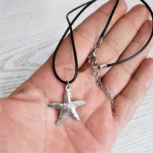 Cord necklace μαύρο με αστερία - τσόκερ, χάντρες, κοντά, boho, αστερίας - 3