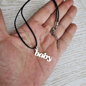 Cord necklace μαύρο "baby" - όνομα - μονόγραμμα, χάντρες, κοντά, boho, δώρα για γυναίκες - 3