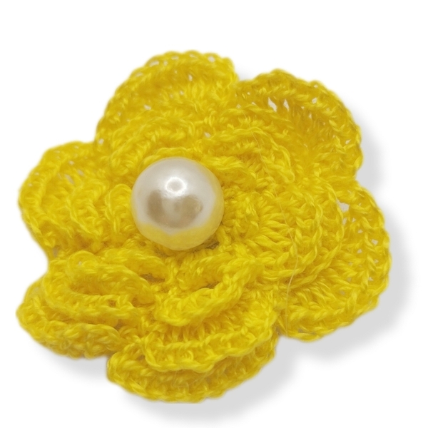 Κίτρινες μαργαρίτες με πέρλα - νήμα, λουλούδι, πέρλες, με κλιπ, πλεκτά
