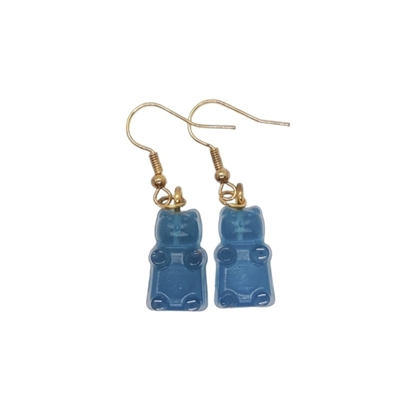 Χειροποίητα σκουλαρίκια ρητίνης Jelly bears κρεμαστά σε μπλε /γαλάζιο χρώμα - γυαλί, κρεμαστά, γάντζος
