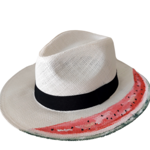 Ζωγραφισμένο ψάθινο καπέλο με θέμα το καρπούζι - ψάθινα