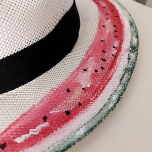 Ζωγραφισμένο ψάθινο καπέλο με θέμα το καρπούζι - ψάθινα - 3