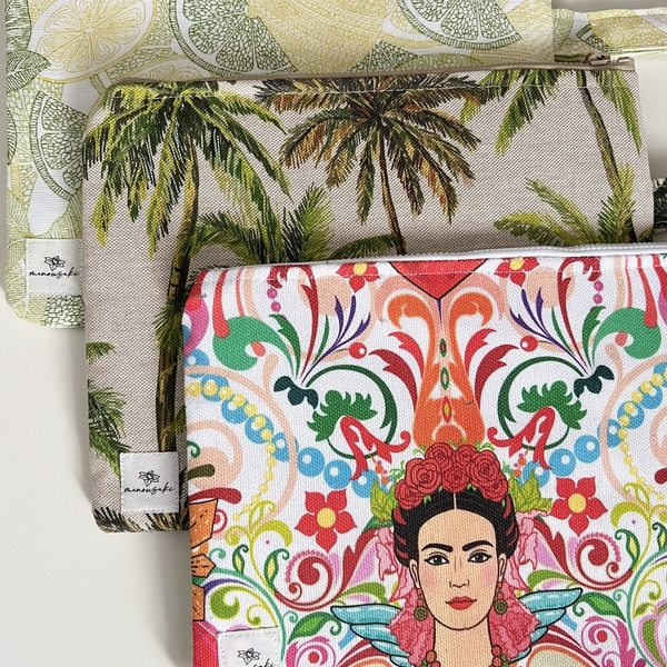 Frida pouch bag - ύφασμα, all day, χειρός, frida kahlo, μικρές - 3