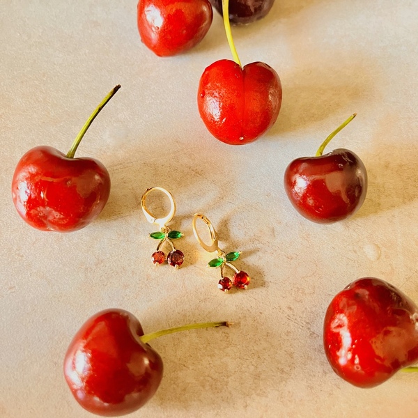 Cherry earrings - ορείχαλκος, κρίκοι, μικρά, ατσάλι - 2