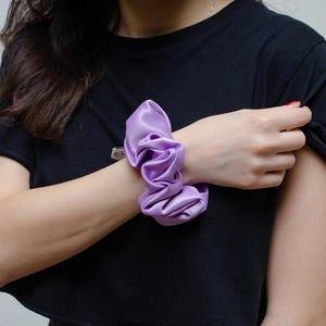 Purple satin χειροποίητο scrunchie - ύφασμα, λαστιχάκια μαλλιών - 2