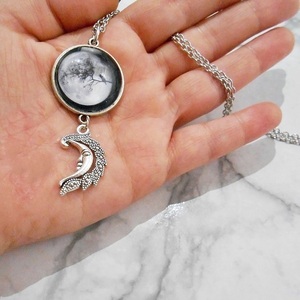 Κολιέ με γυαλί και μεταλλικά στοιχεία Black cat pendant - γυαλί, φεγγάρι, χάντρες, μενταγιόν - 4