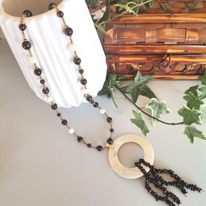Κολιέ με γρανάτη και mother of pearl - ημιπολύτιμες πέτρες, μακριά, ατσάλι - 5