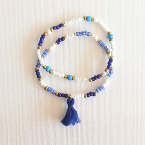 Cyclades |Blue, White|Beaded Bracelets with Tassel| Multi Colors | Medium Size - ημιπολύτιμες πέτρες, χάντρες, σταθερά, χεριού