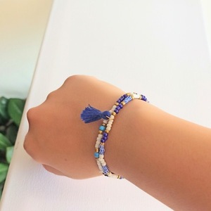 Cyclades |Blue, White|Beaded Bracelets with Tassel| Multi Colors | Medium Size - ημιπολύτιμες πέτρες, χάντρες, σταθερά, χεριού - 2