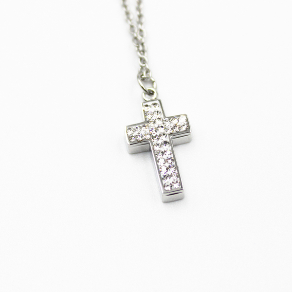 Γυναικείος σταυρός με διαμαντάκια - σταυρός, μακριά, ατσάλι