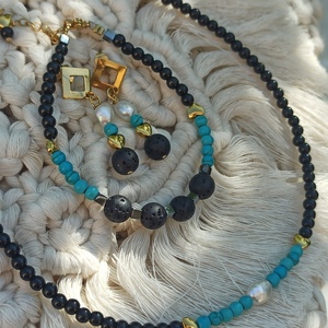 Black and blue Bracelet - ημιπολύτιμες πέτρες, ατσάλι, χεριού, αυξομειούμενα, φθηνά - 3