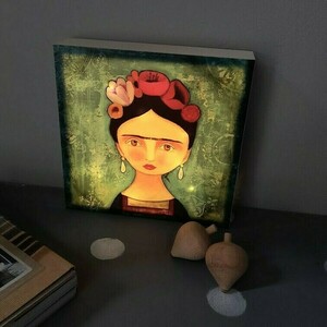 Ξύλινο κάδρο με φωτισμό "Frida"! - τοίχου, frida kahlo - 2