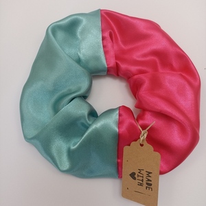 Σατέν scrunchie δίχρωμο - ύφασμα, λαστιχάκια μαλλιών - 3