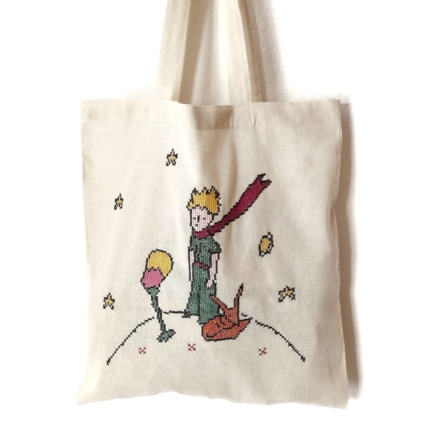 Kεντημένη τσάντα πολλαπλών χρήσεων -Ο πλανήτης του μικρού πρίγκιπα- - ύφασμα, ώμου, μικρός πρίγκιπας, tote, πάνινες τσάντες