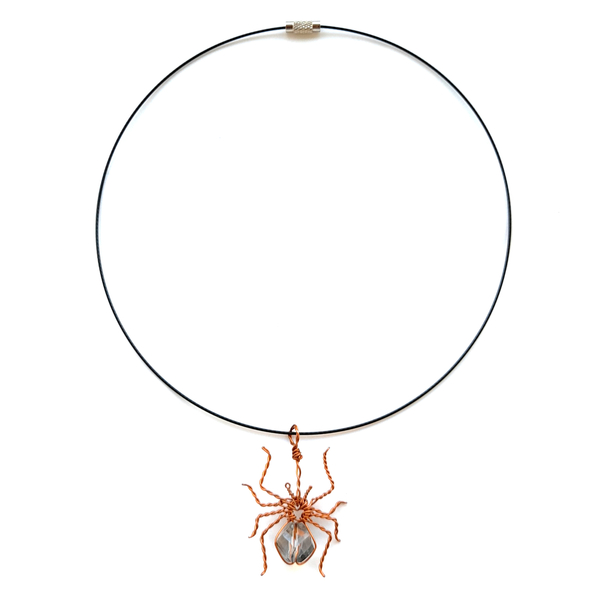 Κολιέ αράχνη από σύρμα χαλκού - χαλκός, χάντρες, κοντά, μενταγιόν - 2