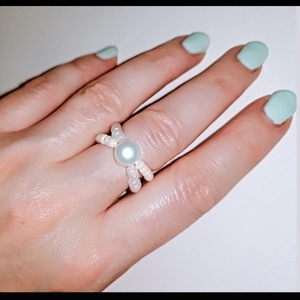 Χειροποίητο δαχτυλίδι με μαργαριταρένια πέρλα και διπλή γάμπα! - μαργαριτάρι, μεγάλα - 2