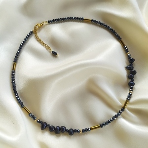 Blue-Black Pearls| κολιέ-τσόκερ με μαργαριτάρια - μαργαριτάρι, επιχρυσωμένα, τσόκερ, ατσάλι