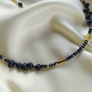 Blue-Black Pearls| κολιέ-τσόκερ με μαργαριτάρια - μαργαριτάρι, επιχρυσωμένα, τσόκερ, ατσάλι - 2