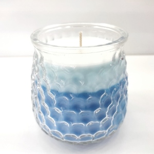 Χειροποίητο αρωματικό κερί θαλασσί λευκό 320γρμ σε γυάλινη κουκουνάρα 10εκχ 8εκ με άρωμα βανίλια - αρωματικά κεριά - 2