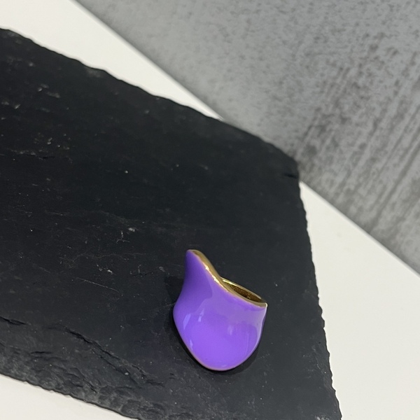Ατσάλινο δαχτυλίδι με σμάλτο purple - επιχρυσωμένα, σμάλτος, ατσάλι