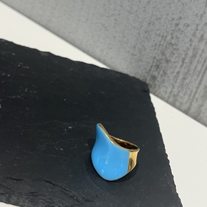 Ατσάλινο δαχτυλίδι με σμάλτο skyblue - επιχρυσωμένα, σμάλτος, ατσάλι