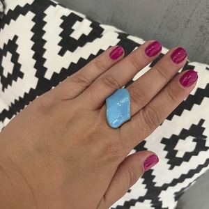 Ατσάλινο δαχτυλίδι με σμάλτο skyblue - επιχρυσωμένα, σμάλτος, ατσάλι - 2