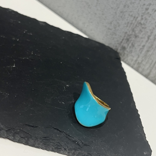 Ατσάλινο δαχτυλίδι με σμάλτο blue/green - επιχρυσωμένα, σμάλτος, ατσάλι