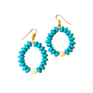 Turquoise earrings - ημιπολύτιμες πέτρες, μαργαριτάρι, boho, μεγάλα, γάντζος