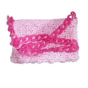 Πλεκτή τσάντα βαμβακερή ροζ (27*17)εκ - νήμα, φάκελοι, χιαστί, all day, πλεκτές τσάντες