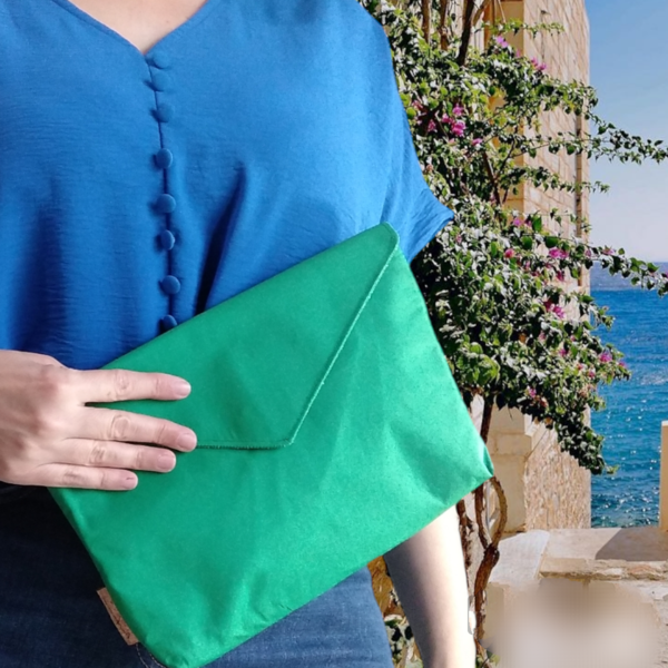 Γυναικεία τσάντα φάκελος πράσινος. Anifantou - ύφασμα, φάκελοι, χειρός, βραδινές, μικρές - 5